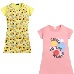 Todd N Teen Kids Multi Cotton Printed Nighty Dresses (Pack of 2)-picture-36