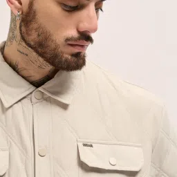 The Bear House Cream Polyester Regular Fit Self Design Casual Jacket image 5