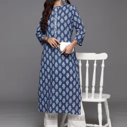 Varanga Navy Cotton Printed Straight Kurta image 5