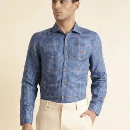 ANDAMEN Blue Regular Fit Check Shirt-image-1