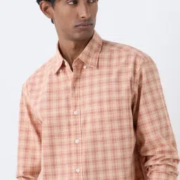 WES Casuals by Westside Orange Checks Pattern Relaxed-Fit Cotton Shirt image 4