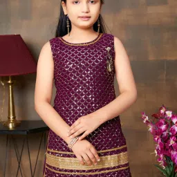 Aarika Kids Purple Embellished Kurta, Salwar, Dupatta with Unstitched Sleeves image 5