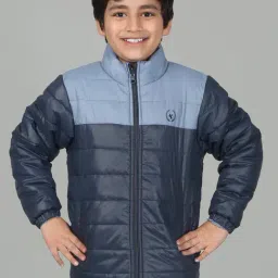 Cantabil Boy's Sky Blue Mock Neck Color Block Full Sleeves Casual Jacket image 1