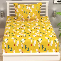 bsb home Yellow & White Floral 144 TC Single Bedsheet with 1 Pillow Covers image 2