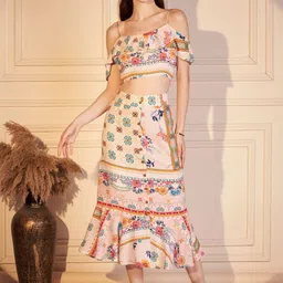 VALBONE Pastel Bloom Printed Top With Skirt Co-Ords image 2