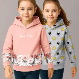 HELLCAT Girls Peach & Grey Melange Printed Hoodie - Pack of 2-picture-10