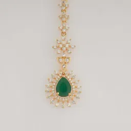 Kushal's Fashion Jewellery Green Gold Polished Zircon Tikka For women-picture-10