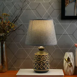 TAYHAA Grey Textured Ceramic Contemporary Frusturical Shaped Table Lamp-picture-10