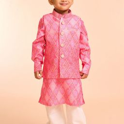 Manyavar Boys Bandhani Printed Mandarin Collar Kurta With Pyjamas & Nehru Jacket-picture-33