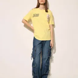 Only Yellow Cotton Regular Fit Printed T-Shirt image 5
