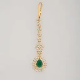 Kushal's Fashion Jewellery Green Gold Polished Zircon Tikka For women image 2