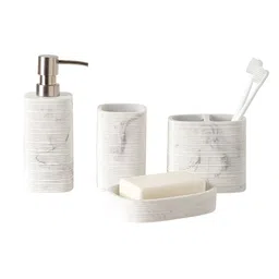 Pano White 4 piece Textured Polyresin Bath Accessories Set image 2
