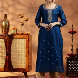 Libas Blue Embroidered Straight Kurta-picture-10