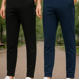 BULLMER Black & Navy Blue Regular Fit Solid Trackpants - Pack Of 2-image-32