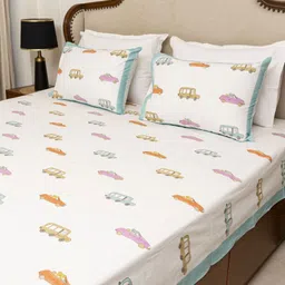 MuddnMe Multicoloured 300 TC Queen Bedsheet with 1 Pillow Covers image 4