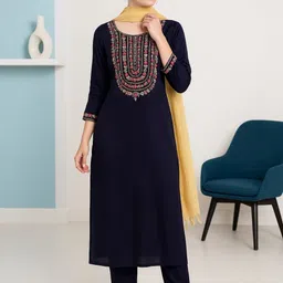 Tulsattva Women Ethnic Motifs Embroidered Regular Thread Work Kurta with Trousers & With Dupatta image 4