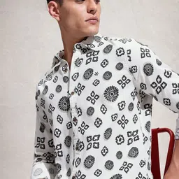 WROGN Pure Cotton Floral Printed & Textured Casual Shirt-picture-26