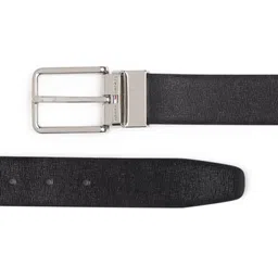 Tommy Hilfiger Men Black & Brown Textured Leather Reversible Belt image 3