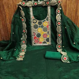 BlissFlair Floral Embroidered Sequinned Chanderi Cotton Unstitched Dress Material image 2