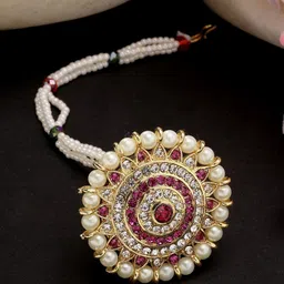 Anouk Gold-Plated Cubic Zirconia Studded & Beaded Maang Tikka-image-71