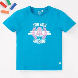 Ed-a-Mamma Sustainable Cotton Half Sleeves Text Printed T-Shirt - Blue image 1