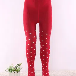 Cute Walk by Babyhug Non Terry Knit Anti Bacterial Footed Tights Polka Dot Design - Red-picture-38