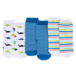Cute Walk by Babyhug Anti-bacterial Ankle Length Striped & Designed Socks Pack of 3 - Blue & White-picture-12