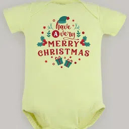 FFlirtygo Christmas Theme Cotton Half Sleeves Have A Very Merry Christmas Printed Onesie - Green-picture-16