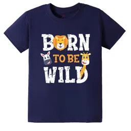KAVEE Pure Cotton Half Sleeves Born To Be Wild Text Printed Bio Washed Tee - Navy Blue-picture-31