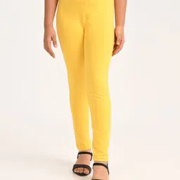 Zion Cotton Lycra Knit Solid Leggings - Lemon Yellow-picture-33