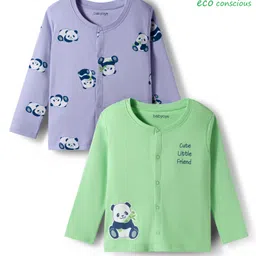 Babyoye 100% Cotton Knit Full Sleeves Jhablas with Bear Print Pack of 2 - Lilac & Green-image-80
