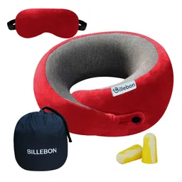 Billebon Premium Red Elongated Contour Memory Foam Neck Pillow-picture-18