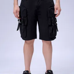The Indian Garage Co Men Relaxed Fit Pure Cotton Utility Cargo Shorts-picture-24