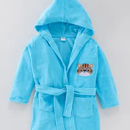 Babyhug Terry Knit Full Sleeves Hooded Bath Robe Tiger Design - Blue image 2