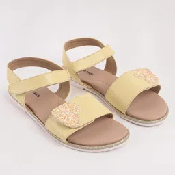 Pine Kids Sandals with Velcro Closure and Heart Applique- Yellow image 2