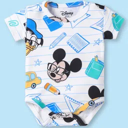 Babyhug Disney Interlock Knit Half Sleeves Onesies With Mickey Mouse Graphics Pack Of 3 - Blue White & Orange image 2