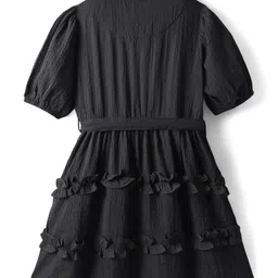 Pine Kids Woven Half Sleeves Frock & Belt With Frills - Black image 2