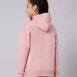 ALAN JONES Cotton Blend Knit Full Sleeves Wave Of Love Text Printed Light Winter Hooded Sweatjacket - Dusty Pink image 3