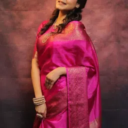 Demure Clothing Co Solid Woven Design Zari Border Saree with Blouse Piece-picture-22