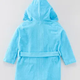 Babyhug Terry Knit Full Sleeves Hooded Bath Robe Tiger Design - Blue image 3