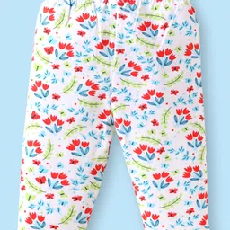 Babyhug Cotton Lycra Knit Three Fourth Length Leggings With Floral & Polka Dot Print Pack of 3 - White Red & Navy Blue image 3