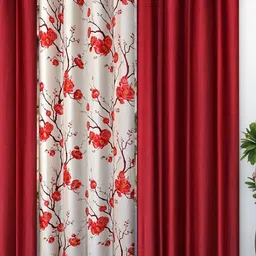 Galaxy Home Decor Maroon & White 3 Pieces Floral Printed Window Curtains-picture-18