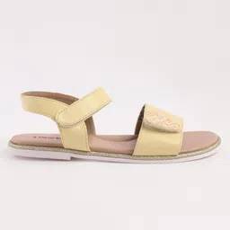 Pine Kids Sandals with Velcro Closure and Heart Applique- Yellow image 4