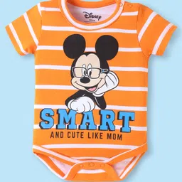 Babyhug Disney Interlock Knit Half Sleeves Onesies With Mickey Mouse Graphics Pack Of 3 - Blue White & Orange image 4