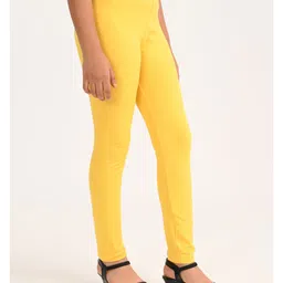 Zion Cotton Lycra Knit Solid Leggings - Lemon Yellow image 5