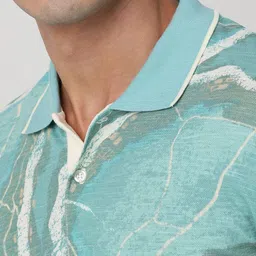 Mufti Men Abstract Printed Polo Collar Cotton Slim Fit T-shirt image 2