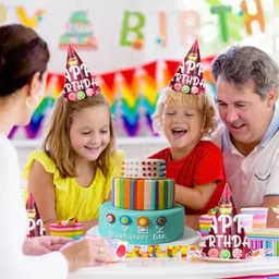 Zyozi Candy Theme Birthday Party Hats Happy Birthday Cone Party Hats for Kids Multi Colour - Pack of 20 image 5