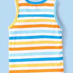 Babyhug 100 % Cotton Knit Sleeveless Sando with Sky Print & Stripes Pack of 2 - Multicolor image 5