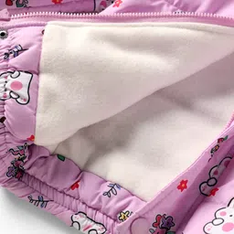 Mark & Mia Woven Full Sleeves Hooded Padded Jacket With Bunny & Floral Print & Pockets - Pink image 5