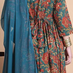 Secret Wish Women Floral Printed Pure Cotton Maternity Kurta & Trousers With Dupatta image 3